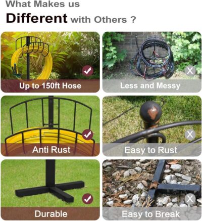 Freestanding Garden Hose Holder Hanger, Heavy Duty Metal Water Hose Storage Stand Rack - Image 4