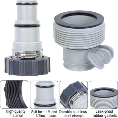 4-Pack Pool Hose Adapter 1.5" to 1.25" - Intex Pump Conversion Kit with Clamps & Washers - Image 4