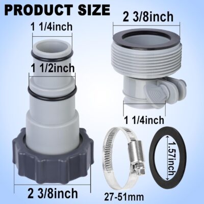 4 Pack Pool Hose Adapter with Clamp Washer 2 Types Conversion Connector Replacement 1.5" to 1.25" Pool Pump Hose Adapter for Intex Threaded Connection Pump Hoses Above Ground Pool Accessories - Image 2