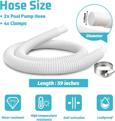 1.25" Pool Pump Replacement Hose for Above Ground Pools - 59" Long Pool Hose Compatible with Intex Coleman Pool Filter Pump 607, 637 (2 Pack) - Image 3