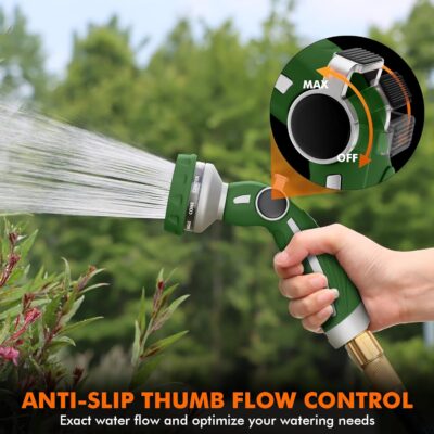 RESTMO Hose Nozzle Heavy Duty, Metal Water Hose Sprayer for Garden, 9 Spray Patterns | High Pressure | Thumb Flow Control | On/Off Valve, Ideal for Lawn & Plant Watering, Car & Pet Washing, Green - Image 3