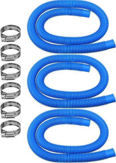 Pool Pump Replacement Hose Fit for Intex Coleman Above Ground Pool, 1.25 Pool Hoses x 59 Inch Compatible with Intex Filter Pump 607, 637, 3 Hoses & 6 Hose Clamps