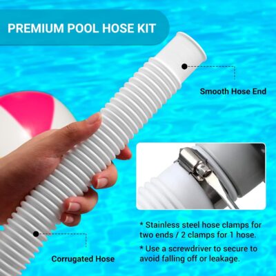 1.5" x 59" Pool Hoses - Skimmer Pool Hoses for In tex Cole man Summer Waves Soft Sided Surface Skimmer Pool Pump Filter, Pump Hoses Tubes for Above Ground Pool Sand Filter, 3 Pack 6 Hose Clamps - Image 3