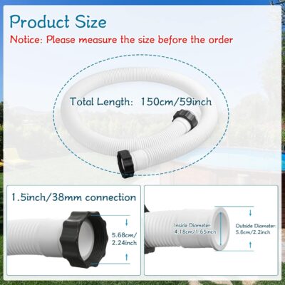 eBoot 2 Pcs 29060e Above Ground Pool Hoses 1.5" Diameter 59" Long Swimming Pool Pump Hose Replacement for Filter Pump, Saltwater System, Sand Filters Accessories(White) - Image 2