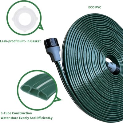 Watoo 100 FT Flat Soaker Hose - Heavy Duty Lawn Sprinkler - No Kink Garden Watering Hose with Stakes - Image 3