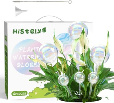 Plant Watering Globes, 6PCS Iridescent Rainbow Gradient Color Clear Glass Bulbs Self Watering Spikes Planter Insert, Automatic Plant Waterer Bulbs Devices for Various Plants