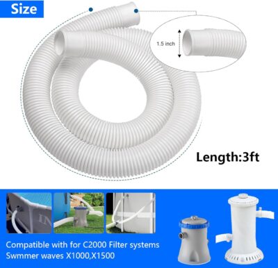 Pool Skimmer Replacement Hose for Intex 25016 10531 Above Ground Pool, 1.5"×3ft Transfer Pool Pump Hose (1, White) - Image 2