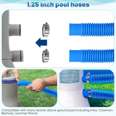 Pool Pump Replacement Hose Fit for Intex Coleman Above Ground Pool, 1.25 Pool Hoses x 59 Inch Compatible with Intex Filter Pump 607, 637, 3 Hoses & 6 Hose Clamps - Image 3