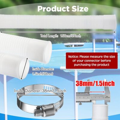 Saintrygo 4 Pcs 1.5 Inch Pool Hose for Above Ground Pools Diameter Pool Pump Replacement Hose 59 Inch Length Swimming Pool Hose with 8 Pcs Hose Clamps (White) - Image 2