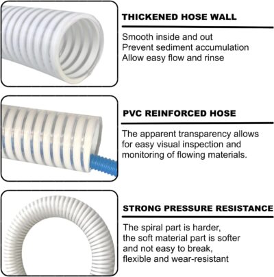 1 1/2 Inch Swimming Pool Replacement Hose，Pool Filter Pump Connection PVC Hose For Above Ground Pools，Flexible Vinyl Hose Suction Vacuum UV- Resistant Tubing ，6FT - Image 3