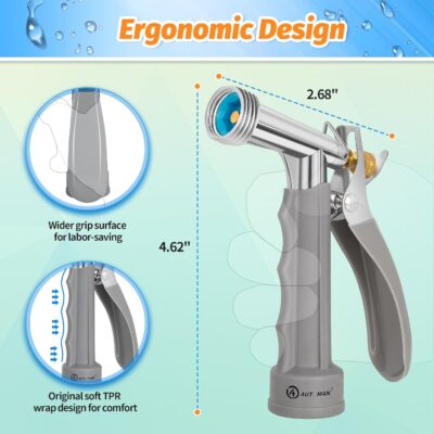 AUTOMAN Garden Hose Nozzle - High Pressure Sprayer with Adjustable Flow - Car Wash, Plant Watering, Pet Shower - Image 4