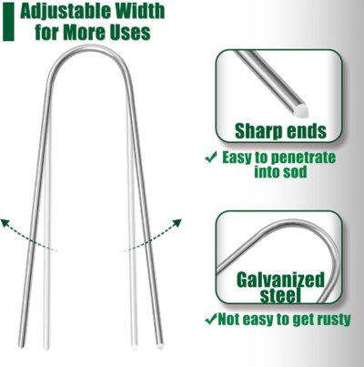 U Shaped Garden Stakes 4" - 40 Pack - Galvanized Steel - Secures Drip Irrigation, Soaker Hoses, Weed Barrier - Image 3