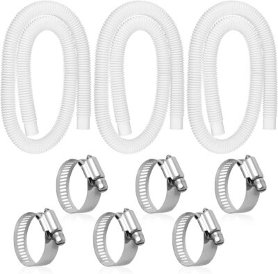 1.25" x 59" Pool Hoses Replacement for Above Ground Pools - 3 Pack 1-1/4" Diameter Pool Pump Hoses for In tex 607 637 Pump, Pool Filter Hose with 6 Metal Clamps for 330GPH 530GPH 1000GPH Filter Pumps