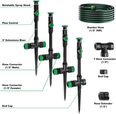 RESTMO Flexible Sprinkler System, Above Ground DIY Irrigation Kit, Multi-Adjustable Lawn Sprinkler Set, Ideal for Plant and Flower Bed Watering, 50ft Garden Hose Included - Image 3