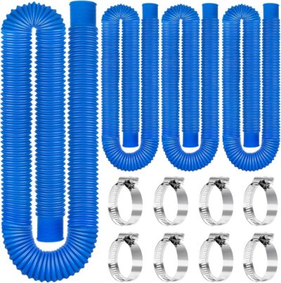 Replacement Pool Hoses for Above Ground Pools 1 1/4, 59" Long Filter Pump Hose, 4 Pack Pool Pump Hose with 8 Metal Clamps (Blue)