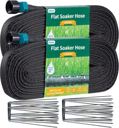 2025 Flat Soaker Hose 100ft (2 x 50ft) - Leak-Proof, Linkable Drip Irrigation Kit - Save 88% Water