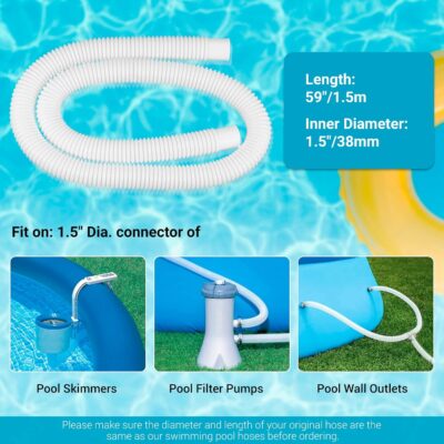 1.5" x 59" Pool Hoses - Skimmer Pool Hoses for In tex Cole man Summer Waves Soft Sided Surface Skimmer Pool Pump Filter, Pump Hoses Tubes for Above Ground Pool Sand Filter, 3 Pack 6 Hose Clamps - Image 2