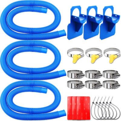 Pool Pump Hoses for Intex Above Ground Pool with Holder, 1.25 x 59 inch Pool Hoses with Pool Pipe Holder Fit for Swimming Pool, Compatible with Intex Filter Pump 603, 637, 3 Hoses & 3 Hanger