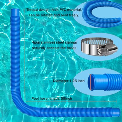 Pool Hoses 1.25" x 59" for Intex Filter Pump 607/603/637 - 2 Pack with Clamps - Above Ground Pool Replacement Hose - Image 3