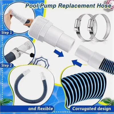 1.5" 6ft Pool Filter Pump Hose Kit for Above Ground Swimming Pools Vacuum Skimmer 1 1/2 to 1 1/4 Pool Hose Adapter Fittings & 1 1/2" Hose Replacement- 2 Pool Hoses, 2 Adapters, 2 PTFE Tapes, 4 Clamps - Image 4