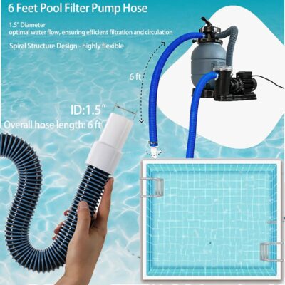 1.5" 6ft Pool Filter Pump Hose Kit for Above Ground Swimming Pools Vacuum Skimmer 1 1/2 to 1 1/4 Pool Hose Adapter Fittings & 1 1/2" Hose Replacement- 2 Pool Hoses, 2 Adapters, 2 PTFE Tapes, 4 Clamps - Image 3