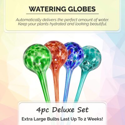 Blazin Indoor Plant Watering Globes | Automatic Self Water Bulbs | Aqua Water Globe | Decorative Hand-Blown Glass | 4pc Deluxe Set (Large) - Image 3