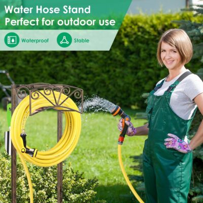 TomCare Garden Hose Holder Upgraded 4 Spikes Water Hose Holder with 2 Tool Hooks Sturdy Hose Reel Holds 150ft Hose Freestanding Hose Stand Hose Storage for Outside Yard Lawn, Rustic Bronze - Image 5