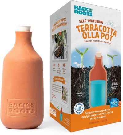 Back to the Roots Self-Watering Terracotta Olla Pot, 700mL Provides 1 Week of Precision Watering