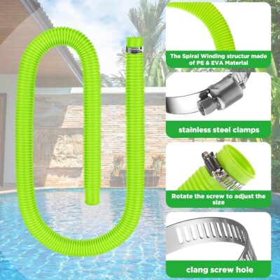 Jadive 1.5" x 59" Pool Hose 2-Pack - Above Ground Pool Pump Replacement with Clamps (Green) - Image 4