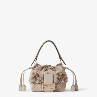 Mamma Baguette Small Beige Suede Embroidered Mini Bag