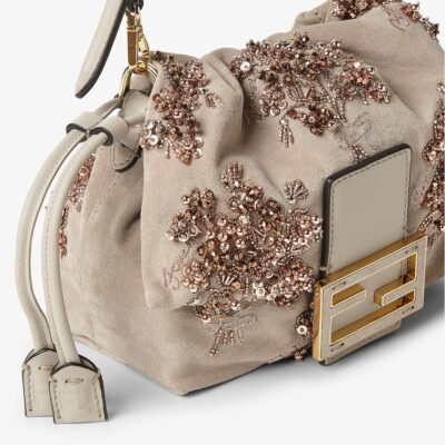 Mamma Baguette Small Beige Suede Embroidered Mini Bag - Image 7