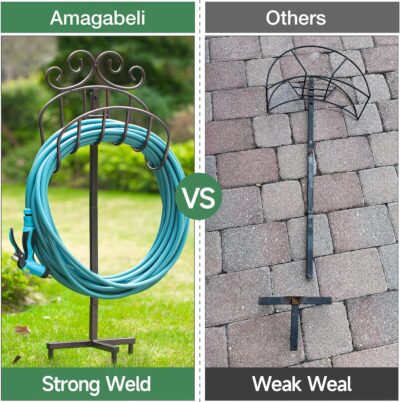 AMAGABELI GARDEN & HOME Hose Holder for Outside Freestanding Holds 125ft Heavy Duty Metal Detachable Rustproof Hose Stand Hanger Decorative Water Hose Storage With Ground Stakes Garden Lawn Black - Image 4