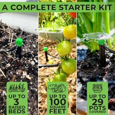 CARPATHEN Drip Irrigation System - Adjustable Premium Irrigation System for Garden, Raised Beds - Complete Drip Irrigation Kit with Drip Emitters, 5/16" and 1/4" Irrigation Tubing and Barbed Fittings - Image 2