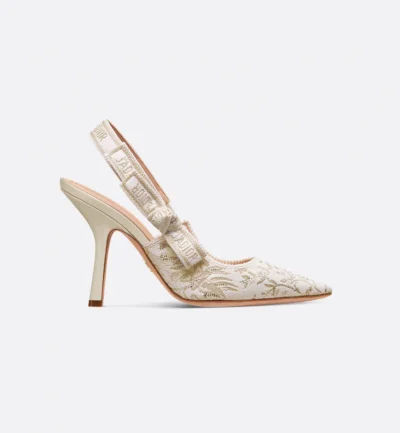 J'Adior Slingback Pump Transparent Mesh with Dior Chardons Embroidery in Gold-Tone Metallic Thread - Image 5