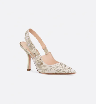 J'Adior Slingback Pump Transparent Mesh with Dior Chardons Embroidery in Gold-Tone Metallic Thread