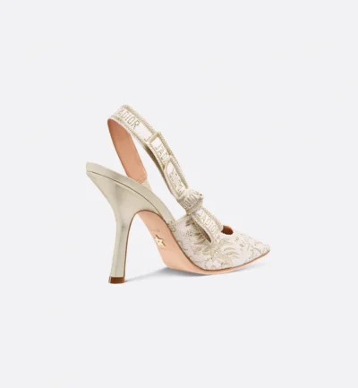 J'Adior Slingback Pump Transparent Mesh with Dior Chardons Embroidery in Gold-Tone Metallic Thread - Image 6