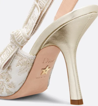 J'Adior Slingback Pump Transparent Mesh with Dior Chardons Embroidery in Gold-Tone Metallic Thread - Image 7