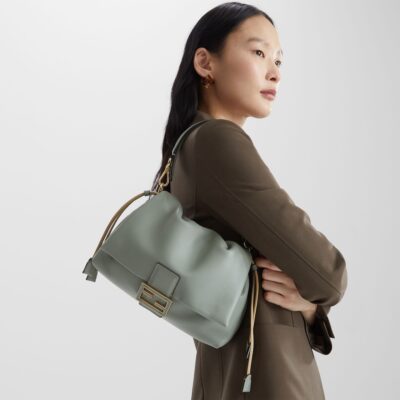 Mamma Baguette Medium Matcha Green Nnappa Leather Bag - Image 4