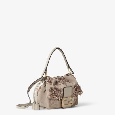 Mamma Baguette Small Beige Suede Embroidered Mini Bag - Image 4