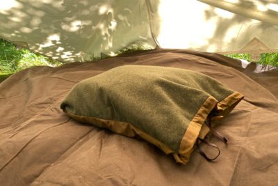 Bushcraft Spain Oilskin & Wool Nap-Sack, Pillow, Storage bag, Seat Pad, Working Surface and more! 100% leather straps and Olive Wood toggles - Image 2