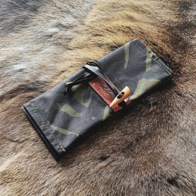 Oilskin Waxed Canvas Roll Up Pouch for a Bushcraft Fire Kit, Pipe & Tobacco or Compass. - Image 2