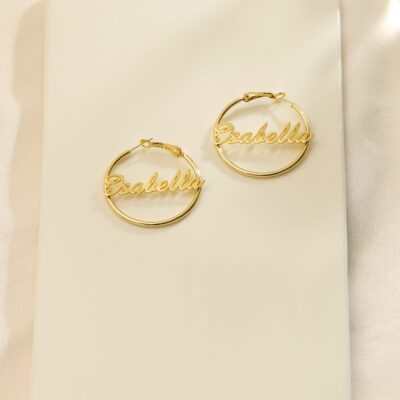 Personalized Hoops Name Earrings, Custom Round Gold Earrings, Big Hoops Name Earrings, Women Wife Name Earrings, Christmas Gift for Her - Image 3