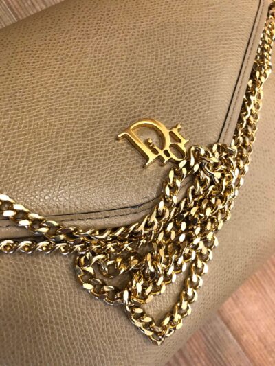 Authentic Vintage CHRISTIAN DIOR Beige Leather Chain Shoulder Bag - Image 5