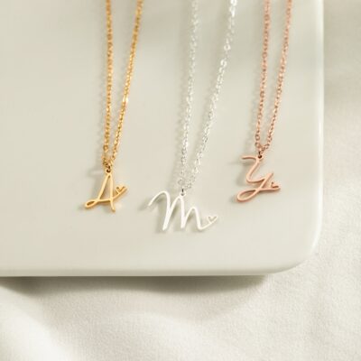 18k Gold initial Heart Necklace, Custom Letter Necklaces with Tiny Heart, Handmade Personalized Jewelry, Gifts for Bridesmaid, Gift for Her - Image 3