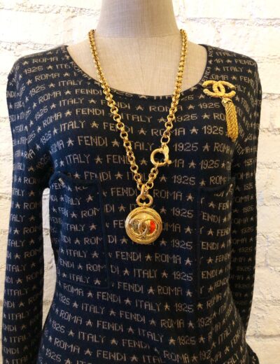 Authentic 1993 Vintage CHANEL Gold Toned Chain Mirror Necklace - Image 3