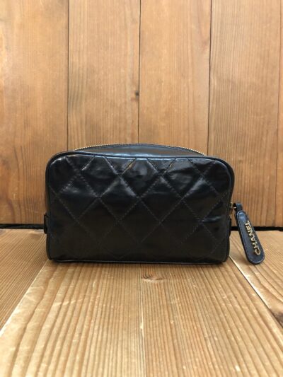 Authentic Vintage CHANEL Coated Canvas Vanity Pouch Clutch Bag Black - Image 3