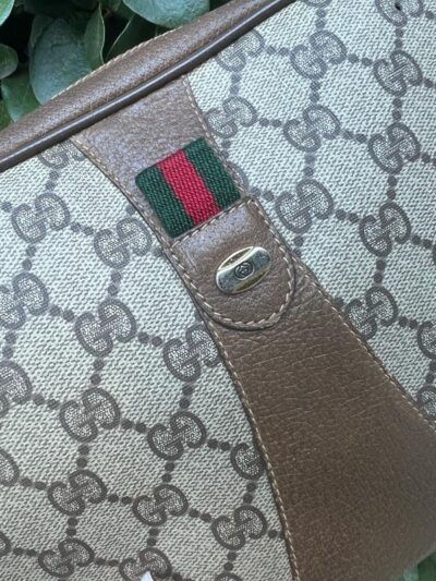 Gucci Certified Authentic Clutch Vintage Collectible Sherry Line Bag GG Purse Logo Coated Canvas Leather Brown - Made in Italy 89.01.034 - Image 3