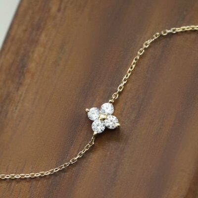 Diamond Charm Bracelet, Minimalist Bracelet, Flower Diamond Bracelet, Dainty Gemstone Bracelet in Gold, Sterling Silver, Bridesmaid Gifts - Image 4