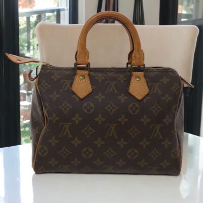 Authentic LOUIS VUITTON Speedy 25 Handbag Monogram Brown Vintage LV Pre Owned Purse lv coated canvas Made in France - Image 2