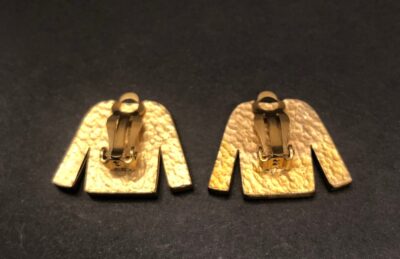 Authentic Vintage CHANEL Black & Gold Enameled Clip-On Earrings Jacket Clips - Image 2